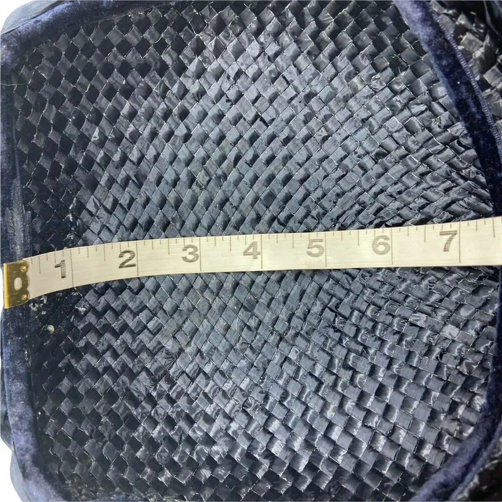 Straw Hat Vintage 60s Womens Navy Blue Fitted Classic with Rhinestone Details - Picture 8 of 15